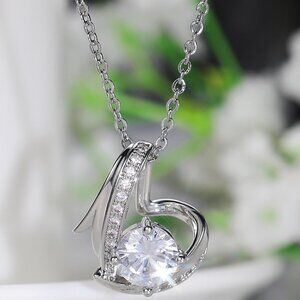💎Hollow 925 Sterling Silver Plated CZ Heart Necklace for Women, MARR9004